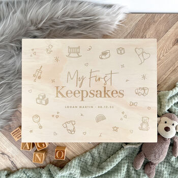 Personalised My First Keepsakes Engraved New Baby Keepsake Box Five Sizes 16cm | 20cm | 26cm | 30cm | 36cm, 4 of 8