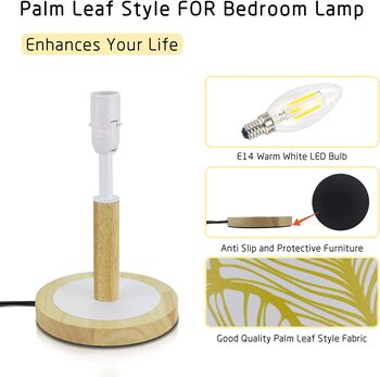 Table Bedroom Lamp With Palm Leaf Shade And Wooden Base, 5 of 8