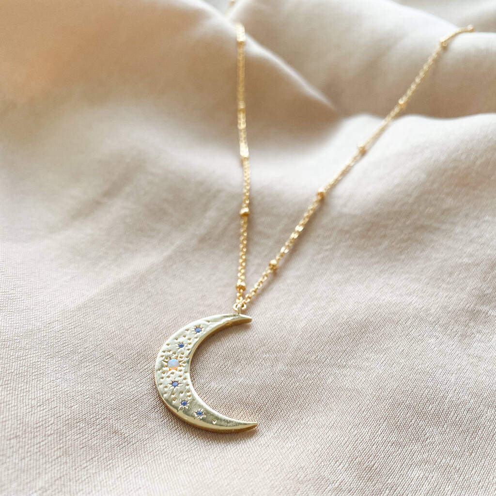Opal Constellation Crescent Moon Pendant Necklace, 1 of 4