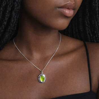 Personalised Sterling Silver Peridot Gemstone Locket Necklace With Photos, 2 of 6