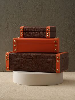 Handmade Neutral Leather Box Set With Gold Rivet Detail, 4 of 6