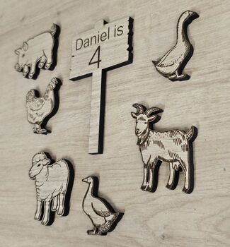 Wooden Farm Set Cake Charms, Wooden Animal Cake Set, 2 of 3