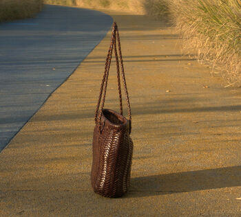 Hand Woven Genuine Leather Shopping Tote Bag, 5 of 12