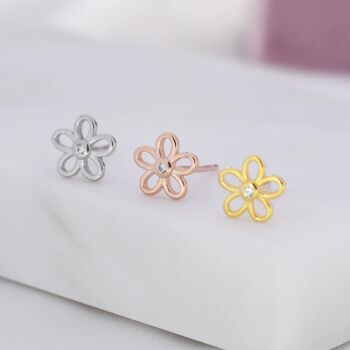 Sterling Silver Tiny Forget Me Not Flower Earrings, 2 of 12