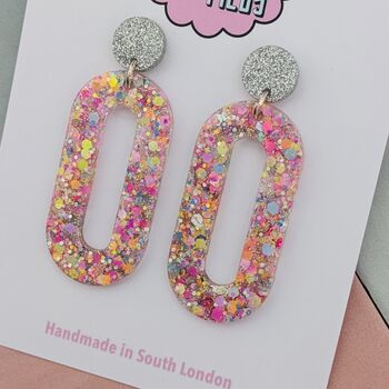 Large Oval Statement Glitter Resin Earrings, 3 of 8