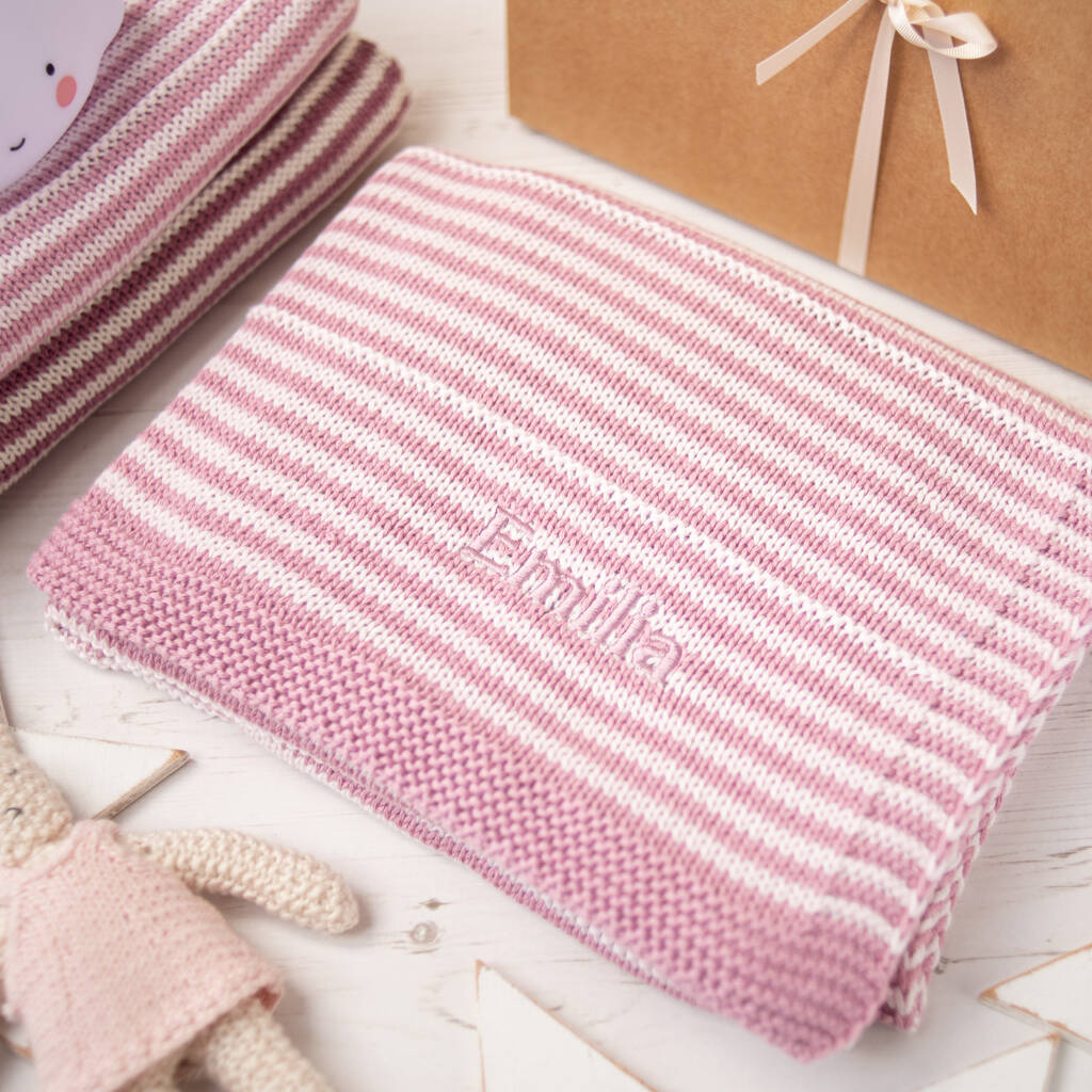 Dawn Pink And Petal Pink Dainty Stripe Baby Blanket, 1 of 12