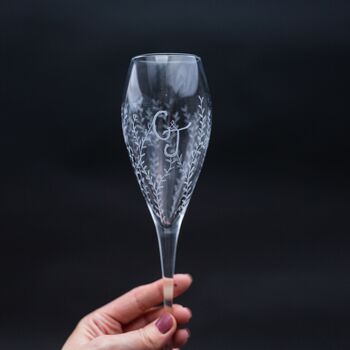 Joint Monogram Hand Engraved Pair Of Champagne Flutes, 3 of 10