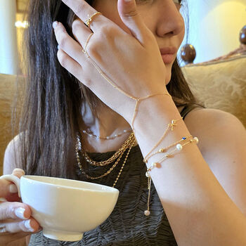 Dainty Beaded Link Chain Gold Plated Bracelet And Ring, 3 of 6