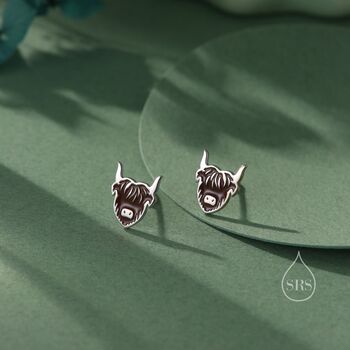 Sterling Silver Enamel Highland Cow Stud Earrings, 4 of 12