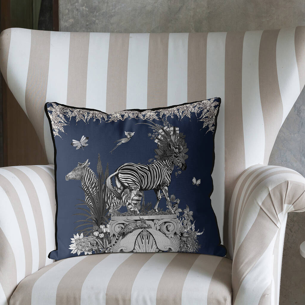 Tropical Zebra Cushion In Blue By FabFunky Home Decor
