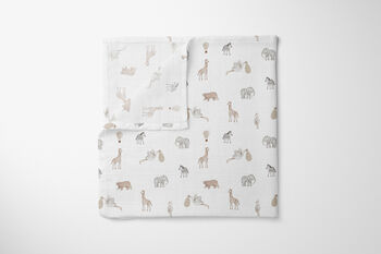 Luxury Boho Safari And Stork Animals Organic Bamboo Muslin Swaddle, 3 of 3