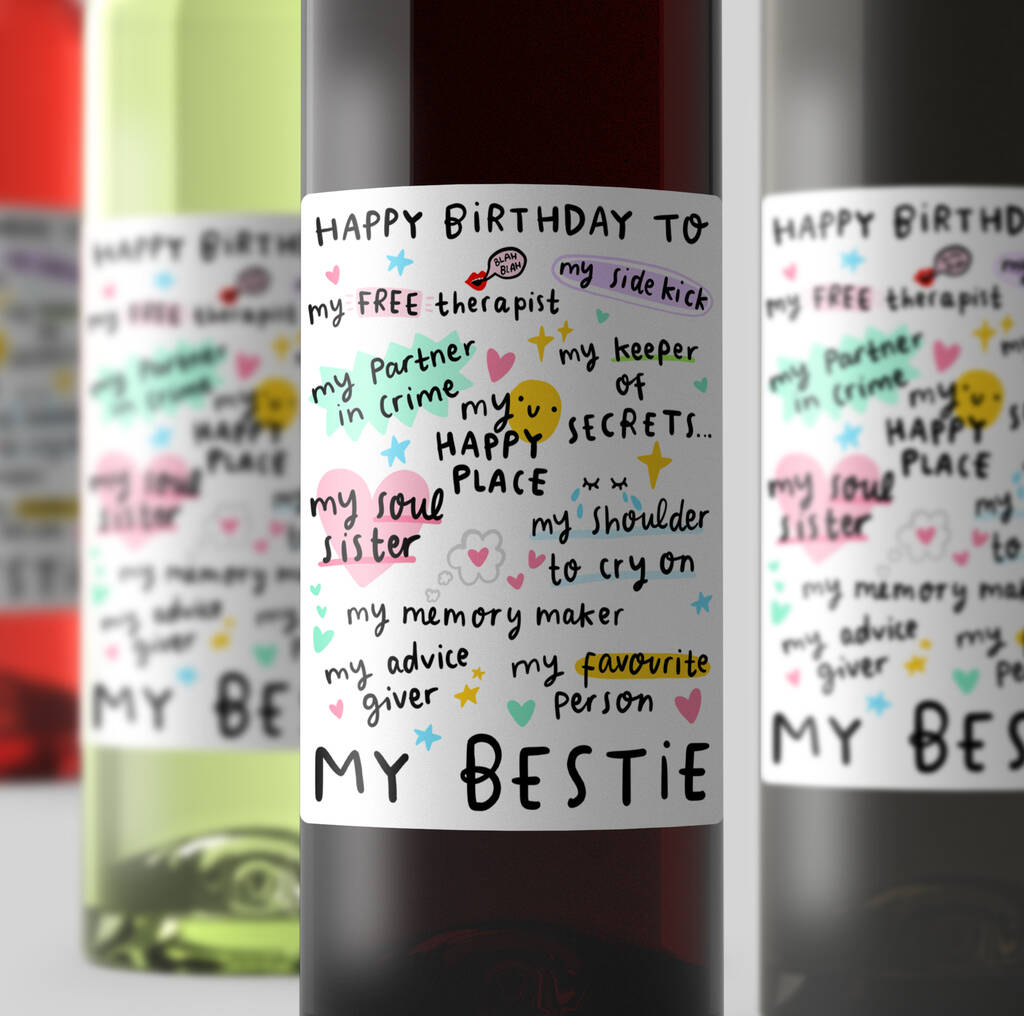 'Happy Birthday Bestie' Wine Label