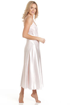 British Made Pale Pink Long Satin Nightdress With Deep Lace Detail Ladies Size 8 To 28 UK, 2 of 3