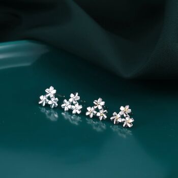 Cherry Blossom Flower Stud Earrings In Sterling Silver, 2 of 11