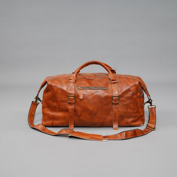 Genuine Leather Holdall With Front Pocket Detail, 7 of 12