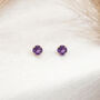 Solid 9ct Yellow Gold February Amethyst Birthstone Stud Earrings, thumbnail 1 of 10