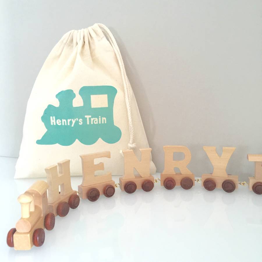 Personalised Wooden Name Train And Gift Bag, 1 of 12