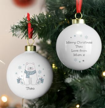 Personalised Polar Bear Christmas Bauble, 2 of 4