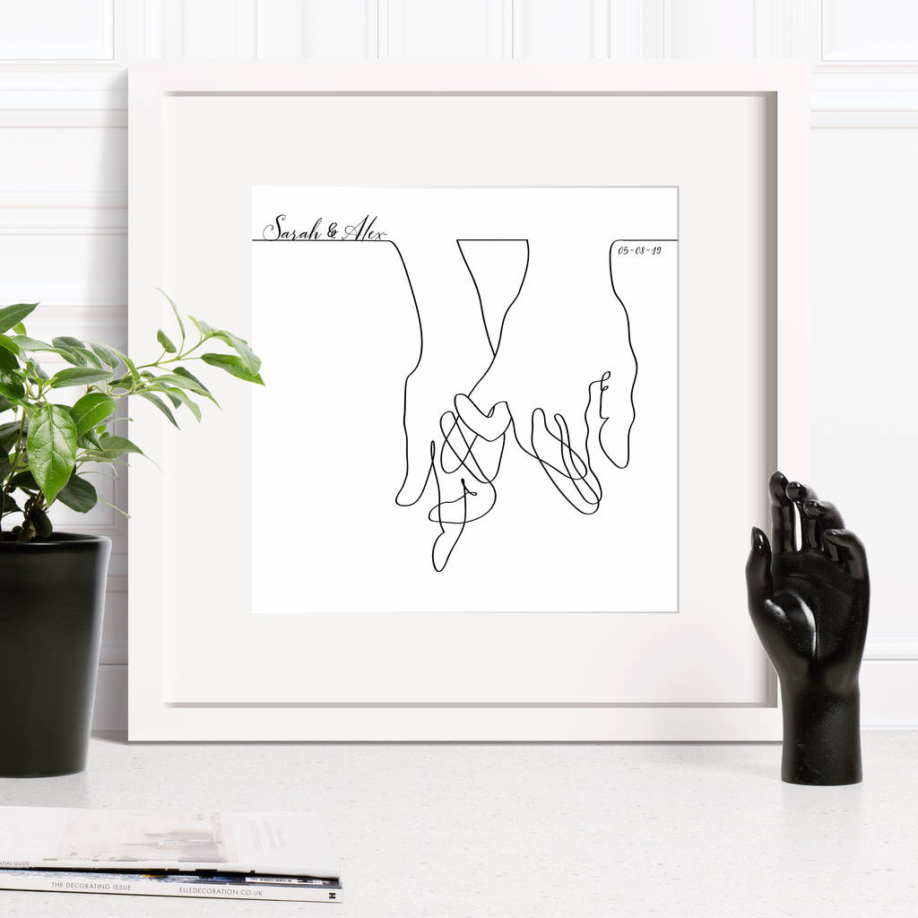 Wedding Line Drawing Hands Together Print, 1 of 8