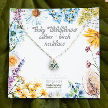 Inky Forget Me Not Birch And Silver Necklace, 2 of 12