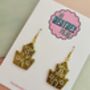 Gold Sandcastle Glitter Resin Earrings / Summer Holiday Jewellery / Seaside Memories Gift / Summer Party Jewellery, thumbnail 3 of 5