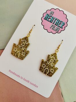 Gold Sandcastle Glitter Resin Earrings / Summer Holiday Jewellery / Seaside Memories Gift / Summer Party Jewellery, 3 of 5