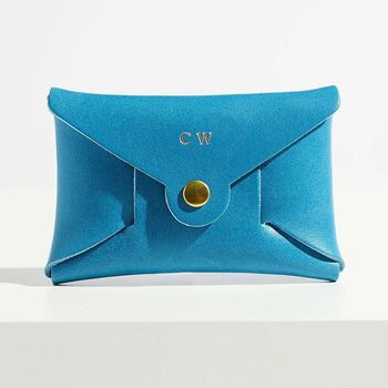 Personalised Sky Blue Leather Card + Coin Purse, 4 of 5