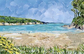 Maenporth Beach, Falmouth, Upcycled Collage Card, 2 of 3