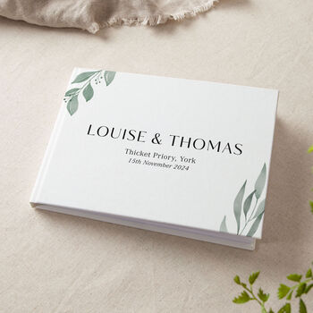Watercolour Leaves Personalised Wedding Guest Book, 2 of 3