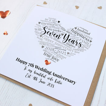 Personalised 7th Wedding Anniversary Card, 3 of 7