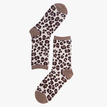 Women's Bamboo Socks Neutral Cream Leopard Print, 2 of 2