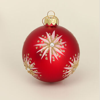G Decor Red Glass Bauble With White And Gold Stars, 2 of 3