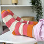 100% Cashmere Bold Coral Stripe Socks, thumbnail 1 of 10