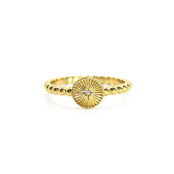 Gold Plated Engraved Stackable Solis Sun Ring, 2 of 8
