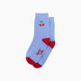 Embroidered Cherries Combed Cotton Socks In Blue, thumbnail 3 of 4