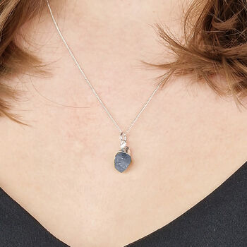 925 Sterling Silver Raw Sapphire Crystal Necklace, 2 of 3