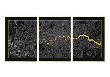 London Triptych Map Screen Prints | Black And Gold, 2 of 5