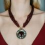 Maroon Multistrand Pearl Large Enamel Necklace, thumbnail 1 of 4