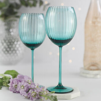 Turquoise Handblown White Wine Glass, 2 of 2