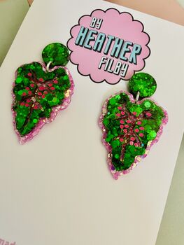 Chinese Evergreen Leaf Glitter Resin Earrings, 4 of 5