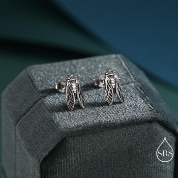 Sterling Silver Cicada Stud Earrings, 2 of 12