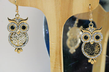 Silver/Gold Plated Encrusted Owl Earrings, 7 of 10
