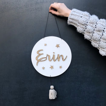 Personalised Wooden Name Sign With Tassel, 2 of 6