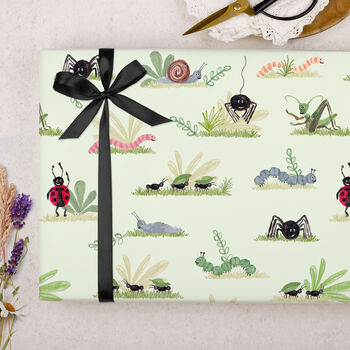 Three Sheets Of Children's Bugs Green Wrapping Paper, 2 of 2