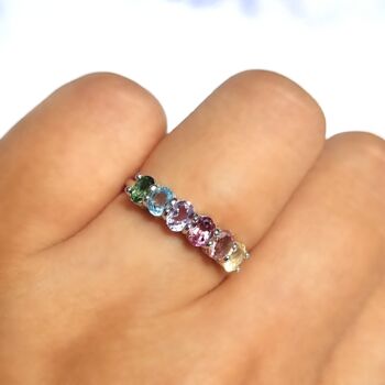 Rainbow Multicoloured Gemstone Half Eternity Ring, 8 of 12
