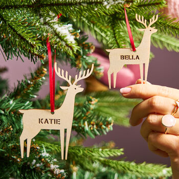Wooden Personalised Reindeer Christmas Decoration, 2 of 3