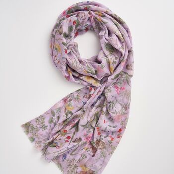 Meadow Creatures Lilac Lightweight Scarf, 2 of 2