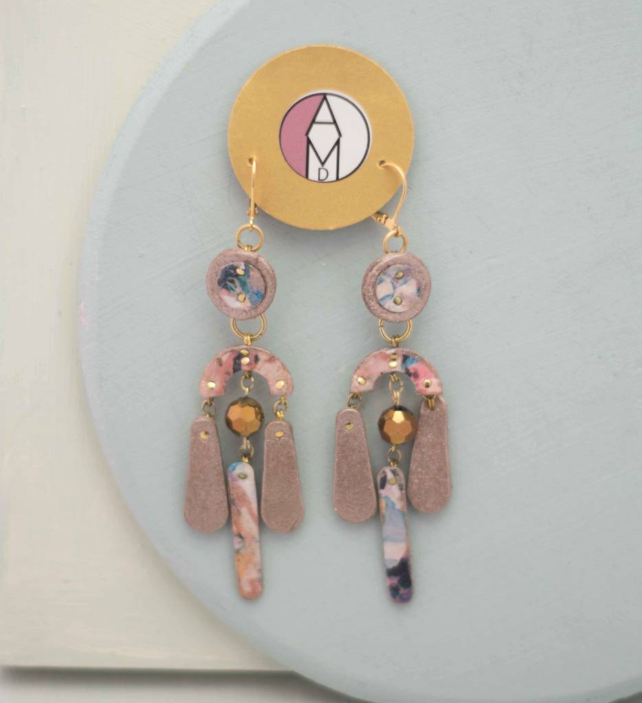 Galactic Gold Marbled Leather Drop Earrings By Amber Marie ...