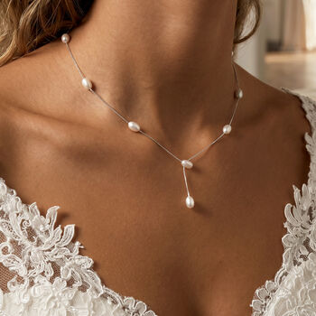 Bridal Lariat Drop Necklace With Pearls In Sterling Silver, 9 of 10