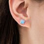 Square Sterling Silver Blue Opal Stud Earrings, thumbnail 1 of 6
